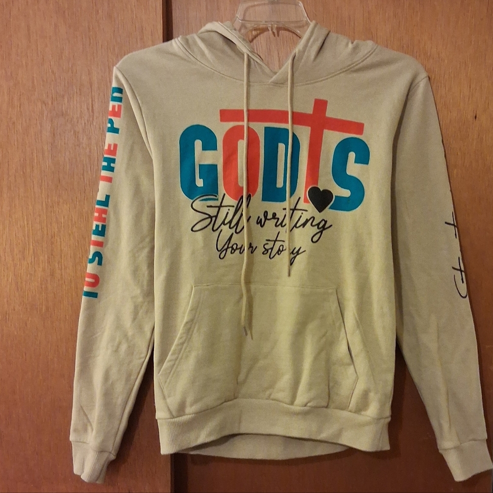 🌟On Fire Beige Hoodie with Christian Message in Red & Teal